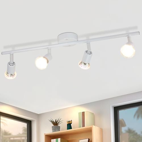 Viketeri LED Deckenstrahler 4 Flammig Deckenlampe - 12W Weiß GU10 Modern Deckenleuchte 350° Schwenkbar Spot 3000K Warmweiß Strahler Spotlight Innen Deckenspot für Küche Wohnzimmer Schlafzimmer