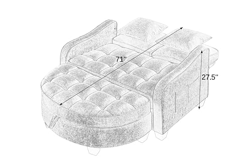 Image of ERYE Chenille Tufted Loveseat Sofa and Ottoman Set, Tufted Recliner Sleeper Chaise Lounge with Curved Storage Ottoman,Reclining Backrest and Side Pockets, 4 Pillows