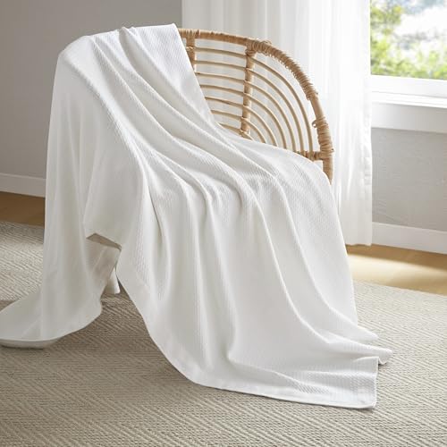Image of Madison Park 100% Egyptian Cotton Twin Size Bed Blanket for Summer White