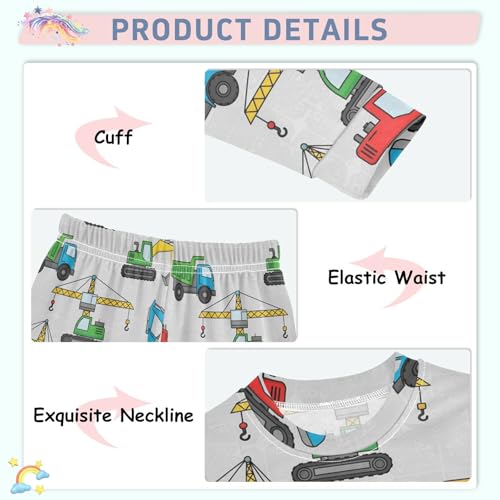 Pajama Sets Long Sleeve Construction Vehicles Pattern Print Soft Comfy Sleepwear 2 Piece PJS 3-8T4