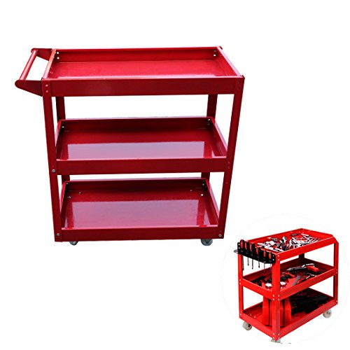 Cimiva - Carrito de herramientas con 3 estantes, resistente, para garaje, taller, herramientas de bricolaje, almacenamiento en ruedas, color rojo