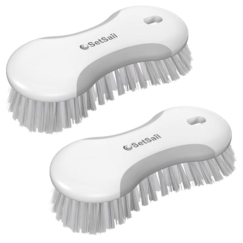 SetSail Multi-Purpose Scrub Brush of 2 Pack, Stiff Bristles Cleaning Brush with Non-Slip Grip Heavy Duty Scrub Brushes for Cleaning Bathroom Kitchen Tile Bathtub Sink, Grey
