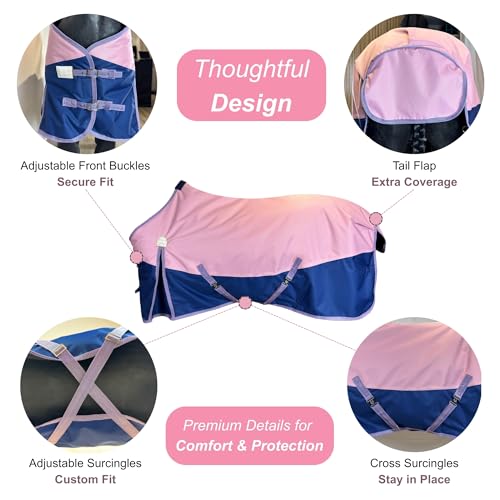 Image of BARN & STABLE 600Denier 3000mm /3000mvp Super Waterproof & Breathable Horse Blankets for Winter with 200g Fill (Pink /Blue, 78 Inch)