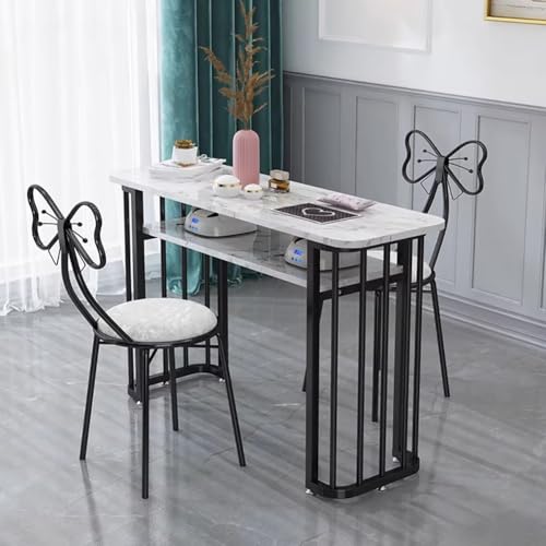 PA-DABAOO マーブルテクスチャマニキュアテーブル、プロフェッショナルマニキュアワークステーション、収納オープンシェルフ付きネイルデスク、多目的スパビューティーサロンステーション、頑丈な金属フレーム,C