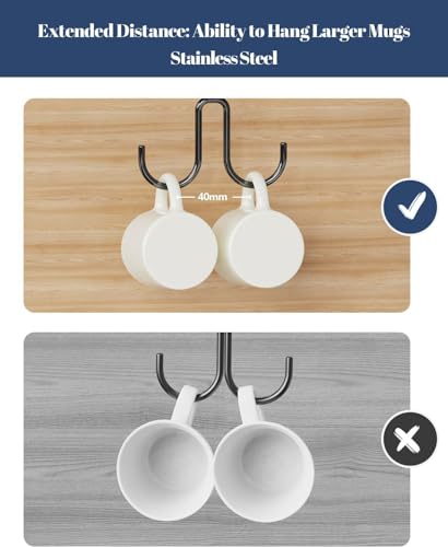 Image of Acrylic Design Art Mug Hooks Under Cabinet 3 Pack, Metal Cup Hooks for Hanging Under Shelf, Mug Organizer Rack with 12 Hooks for Displaying Mugs, Coffee Cups and Kitchen,Black