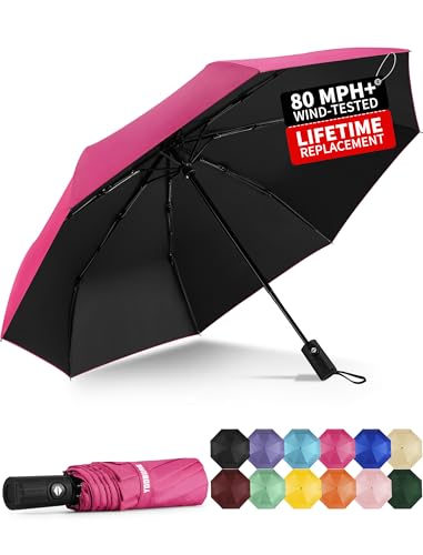 Yoobure Windproof Travel Umbrella - Automatic Umbrellas for Rain Compact Folding Umbrella with UV Protection Lightweight Portable Design for Backpack/Walking/Car Sun & Storm Ready