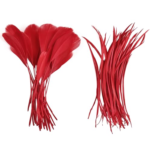 MehelloFeather Small Natural Pheasant Feathers Mixed Feathers for Cowboy Hat Decorative Feathers (Red-120Pcs 5-9inch)