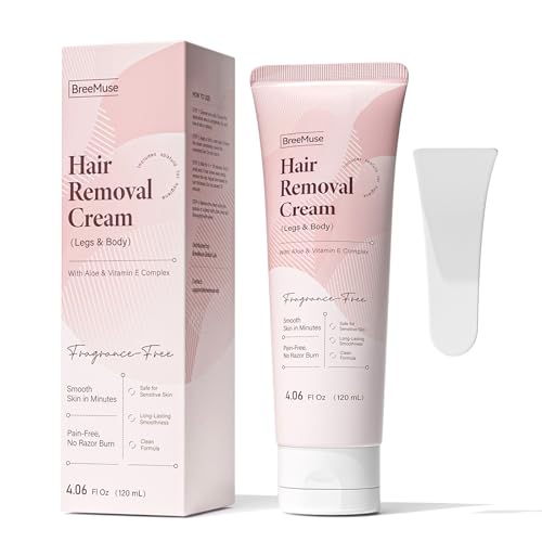 BreeMuse Hair Removal Cream for Women, Painless Depilatory Cream for Legs, Bikini Line & Underarms, Fast 5-10 Minute Body Hair Remover for Sensitive Skin with Moisturizing & Smoothing Formula