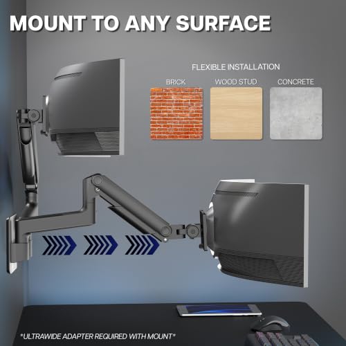Image of VIVO Premium Dual Monitor Arm Wall Mount, Fits Ultrawide Screens up to 45 inch, 44 lbs per Arm, Counterbalance Articulating, Heavy Duty Double Monitor Wall Mount, Max VESA 100x100, Black, MOUNT-V202V