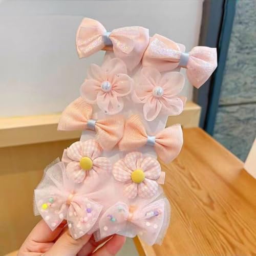 Image of SYGA 10-Piece Baby Hair Clip Set for Girls Adorable Bow and Flower Designs Hair Pin Lightweight, and Stylish - Light orange