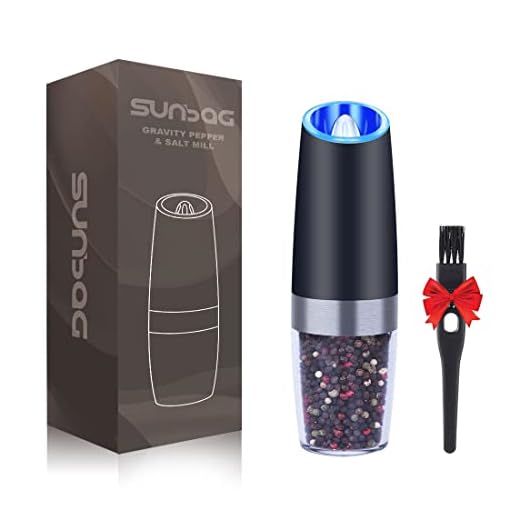 Sunbag Gravity Electric Salt and Pepper Grinder,Battery Operated Automatic Salt and Pepper Mill - Blue LED Light,Adjustable Coarseness,One Handed Operation