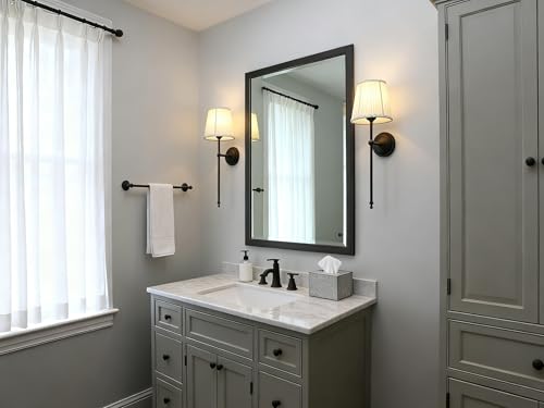 Image of Phansthy Hardwired Brass Boho Wall Sconces Set of 2, Vintage Industrial Wall Lights 2 Pack, Vanity Light Wall Lamps with Lace Gauze Shade for Bedroom Living Room Hallway Decor (Black + White Shade)