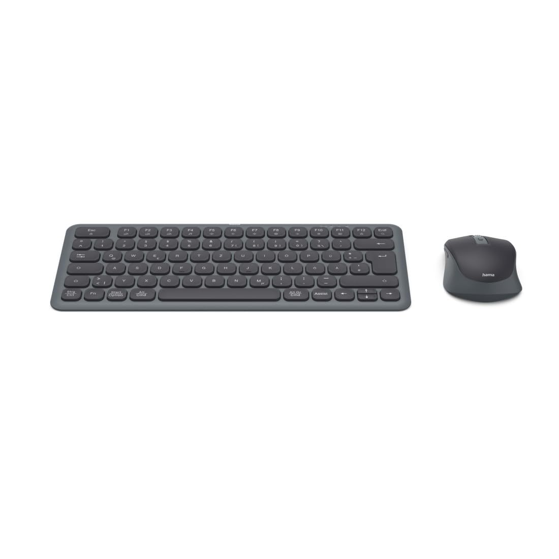Hama Wireless Keyboard Mouse Set (Multi Device Keyboard and Mouse with Bluetooth/Wireless for PC, Smartphone, Tablet, Small, with Batteries, Quiet Scissor Keys, Multimedia Keys, German QWERTZ Layout)