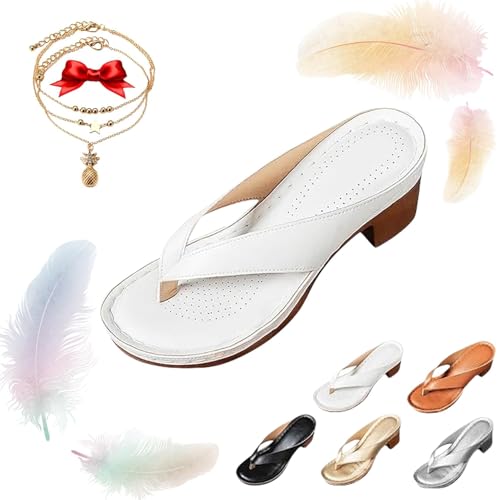 Women's Solid Color Summer Chunky Heel Sandals Slip on Open Toe Square Comfortable Heeled Mules for Women Heels Womens Shoes Wedges Long Walk Casual Dressy(White,43/44)