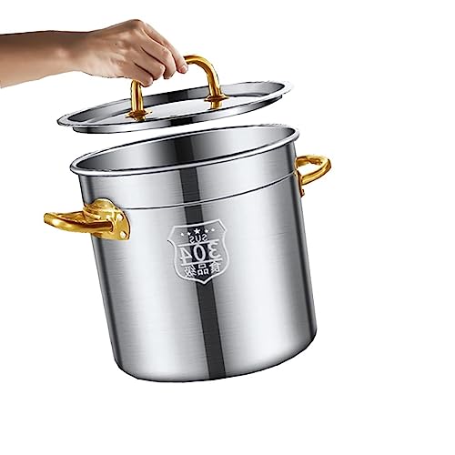 RUHEN Caldo de Acero Inoxidable - Sopa con Tapa, Olla Grande para Sopa, con Tapa, Ollas para freír/hervir/guisar, Cubo de Agua Resistente, Cubo S de 30-90 L
