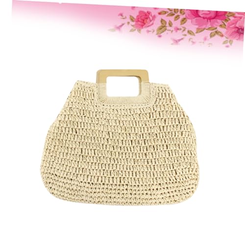 PartyKindom Women Vintage Straw Woven Handbag Stylish Beach Bag for Summer Travel Capacity Tote for Unique Khaki Design for Outdoor Use4