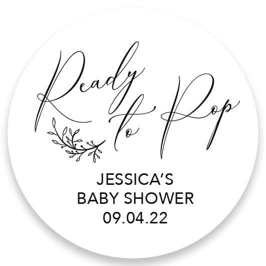Personalised 'Ready to Pop' Baby Shower Favour Popcorn Stickers Labels (LA33) (45mm (24 per Sheet), White)