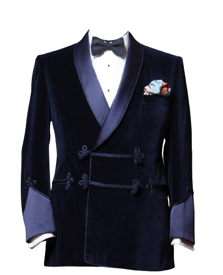 Men's Navy Blue Velvet Smoking Jacket Double Breasted Smoking Jackets Christmas Party Wear Smoking Jackets2