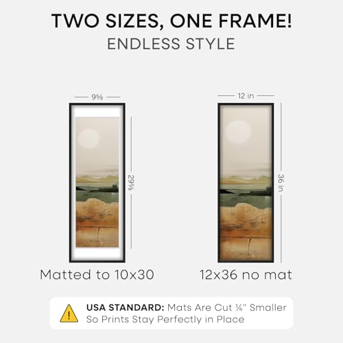 Image of Homeforia 12x36 Black Oak Picture Frame, High-End Wood, 10x30 Mat, Glass | High End Solid Oak Wood, Tempered Glass, Acid-Free 10x30 Removable Mat, 12x36 Edge-to-Edge Display 36x12, Wall Kit, Set Of 1