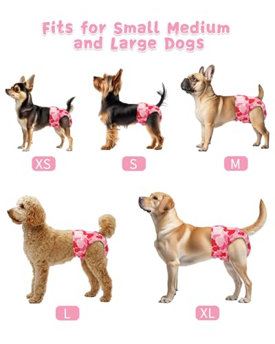 Image of CuteBone Washable Female Dog Diapers 4 Pack Reusable Doggie Heat Diapers for Period FMG13L