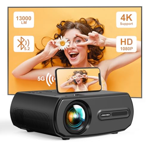 Jimveo Projector 5G WiFi Bluetooth,13000L 420 ANSI Native 1080P Outdoor Projector 4K,50% Zoom...