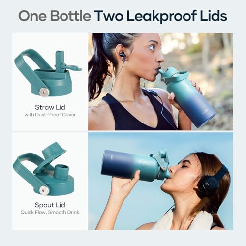 Image of BUZIO Insulated Stainless Steel Water Bottle 32 oz with Straw & Spout Lids