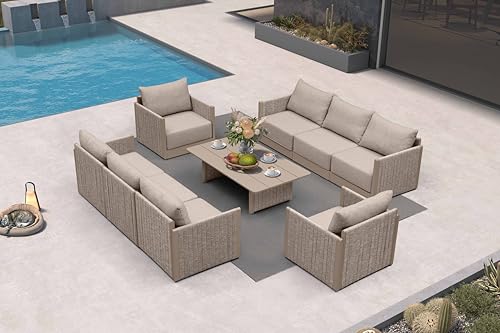 Image of PURPLE LEAF Patio Sofa 9 PCS w /Table, Powder-Coated Frame Modern, Beige