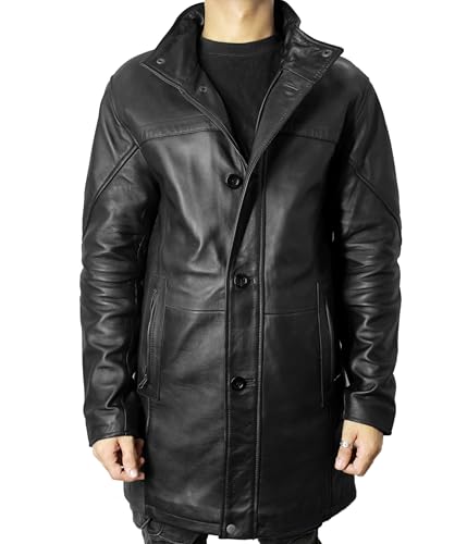 Image of Leather Car Coat For Men 3 /4 Length Mens Leather Jackets - Real Lambskin Long Coat For Men