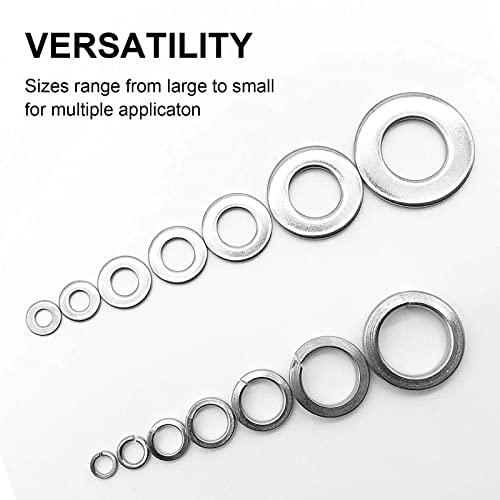 Qteatak 260 Pcs 7-Size 304 Stainless Steel Flat Washer & Lock Washer Assortment Set (Size Included: M2.5 M3 M4 M5 M6 M8 M10) #TOP2