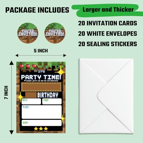 Lumoaster Gamer Birthday Invitations - 20 Pack