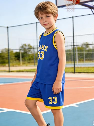 Image of 2 or 6 Piece Kids Boys Basketball Jersey Set Youth Letters Printed Lightweight Basketball Tank Top and Track Shorts