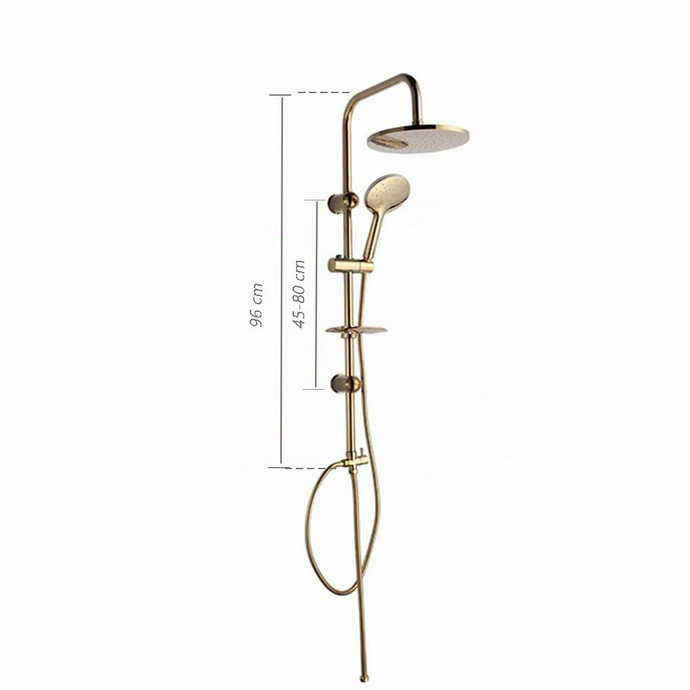 Vetrineinrete® Colonna doccia moderna saliscendi con soffione rotondo doccetta telefono e portasapone per box doccia oro