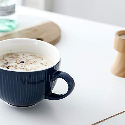 Koov Jumbo Soup Mug, Soup Bowls With Handles Microwave Safe, Ceramic Soup Mugs With Handles, Jumbo Mug Set Of 4, 24 Ounce, Blue Set #TOP6