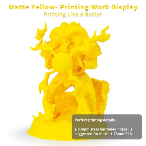 Image of ZIRO Matte PLA Filament 1kg, No-Shine High Toughness Material, Yellow | Fit for Most FDM 3D Printer, 1.75mm 1KG Spool, Dimensional Accuracy + /-0.03mm, Colorful PLA FilamenT