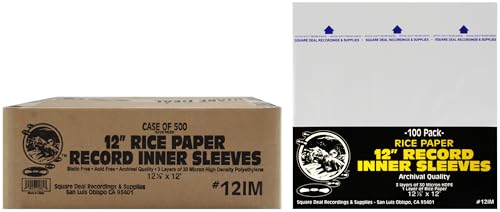 (500) 12 Inch Record Inner Sleeves - 3-Layers of Archival Quality, Anti-Static HDPE with Rice Paper...