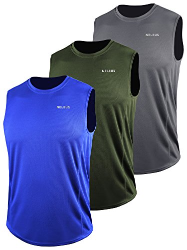 Image of NELEUS Men's 3 Pack Dry Fit Athletic Muscle Tank Workout Gym Shirt