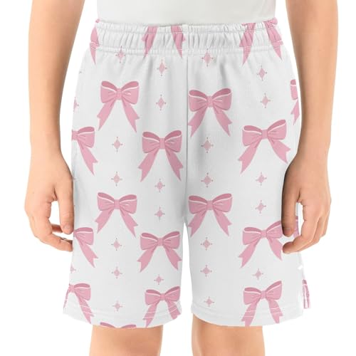 Ribbon Bows Athletic Shorts with Zipper Pockets, Youth Boys Athletic Running Shorts for Summer2