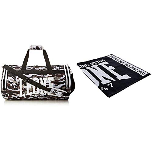 Leone 1947 Camouflage Borsone Sportivo, Grigio Mimetico, Taglia Unica & Ac914 Asciugamano da Ring, Nero, Taglia Unica