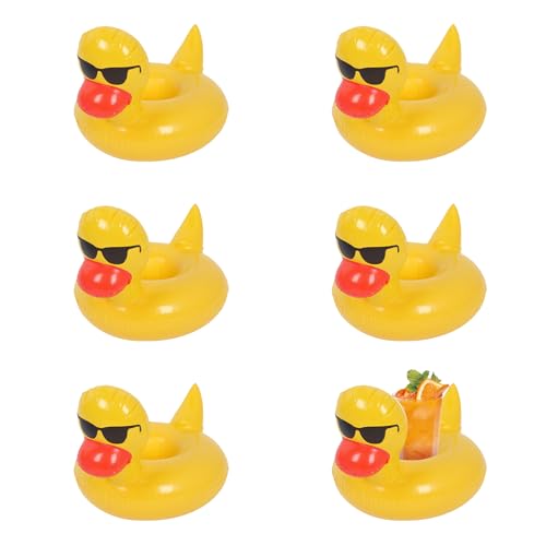 Getränkehalter Pool, 6 Stück Getränkehalter Aufblasbare, Schwimmend Getränkehalter, Aufblasbares Flaschenhalter, Mini Getränkeuntersetzer Set, für Sommer Beachparty Pool Hawaii Party, Gelbe Ente