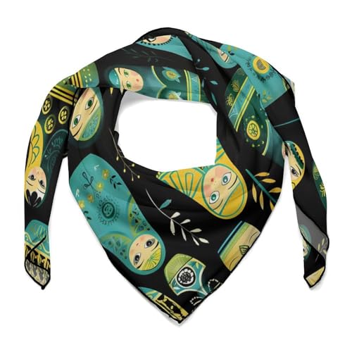 Cute Russian Matryoshka Nesting Dolls Head Scarf Square Bandana Neck Scarfs Hair Wrap Scarves for Women Men