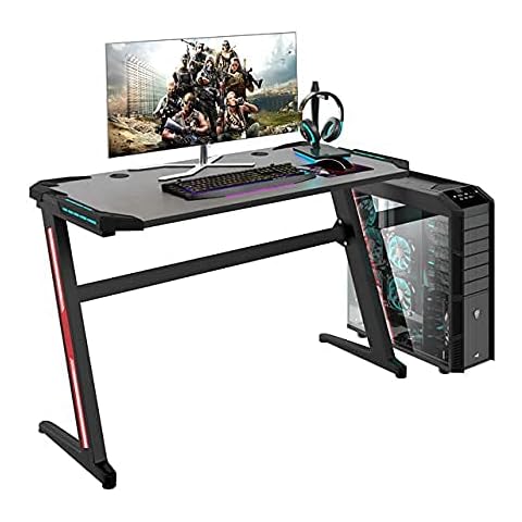 RestRelax - DARFUR RGB Gaming Desk UK's #1 Gaming Desk With LED Lights 120CM x 60CM Computer Desk Workstation For Large PC Gaming Desk Or Home Office Desk Perfect Black Desk Cover