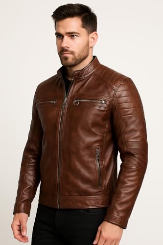 Image of Black Leather Jacket Men - Black Real Lambskin Mens Motorcycle Jacket