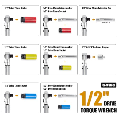 Image of Car Wheel Torque Wrench Set, 6-Piece Tire Change Kit, 10-170 ft-lb