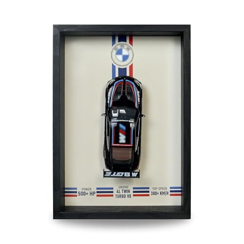 Image of CodersParadise - BMW M8 GTE 3D Car Frame Wall Art | 1:32 Die-Cast Metal Model Car with Wooden Display Frame | Detachable Miniature, Interchangeable Posters, Pull-Back Action, Lights & Opening Doors | Unique Gift for Cars Lovers & Home Decor