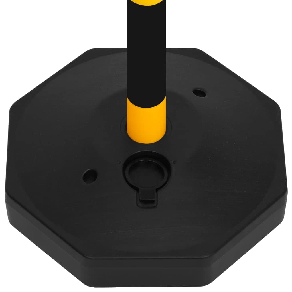 Juego de postes de cadena de plástico de 10 m, 10 postes de polietileno, 90 cm de alto, color amarillo y negro, con base rellenable para aparcamiento, almacén, exterior