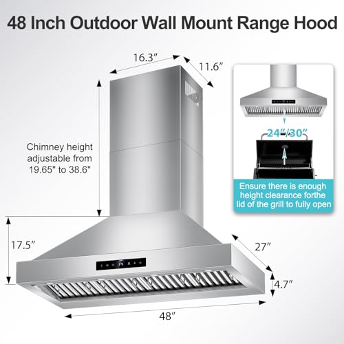 Image of 48 inch Outdoor Wall Mount Range Hood, 1600 CFM Stove Vent Hood