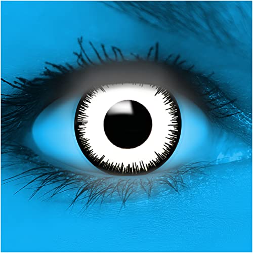 FUNZERA Farbige Kontaktlinsen Halloween weiß UV VAMPIR, 2 Stück (1 Paar), Ohne Sehstärke, leicht einzusetzende weiße Linsen, ACHTUNG: Leuchten im Schwarzlicht! FUNZERA Farbige Kontaktlinsen Halloween weiß UV VAMPIR, 2 Stück (1 Paar), Ohne Sehstärke, leicht einzusetzende weiße Linsen, ACHTUNG: Leuchten im Schwarzlicht!