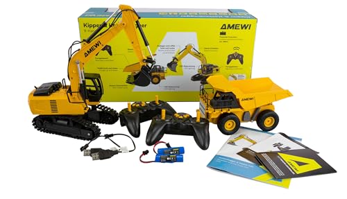 Amewi 2-in-1 Set Kipper & Kettenbagger 9-Kanal 1:24 RTR, ferngesteuert RC Kind ab 6 Jahre, Gelb