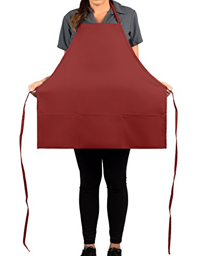 Kng 3 Pocket Adjustable Bib Apron, 27 Inch, Burgundy, Pack Of 60 #TOP5