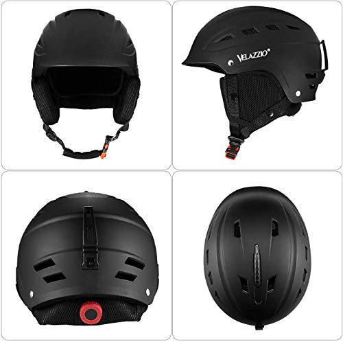 VELAZZIO Valiant Ski Helmet, Snowboard Helmet - Adjustable Venting, Goggles and Audio Compatible, Removable Liner and Ear Pads, Safety-Certified Snow Sports Helmet for Men, Women & Youth （Black - S） - Thumbnail 2